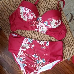 SHEIN high waisted Floral two piece bathing suit